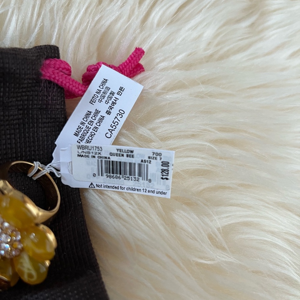 NWT 100% AUTH Kate Spade Yellow Flower Queen Bee Cocktail Ring Sz 7 - Picture 6 of 9